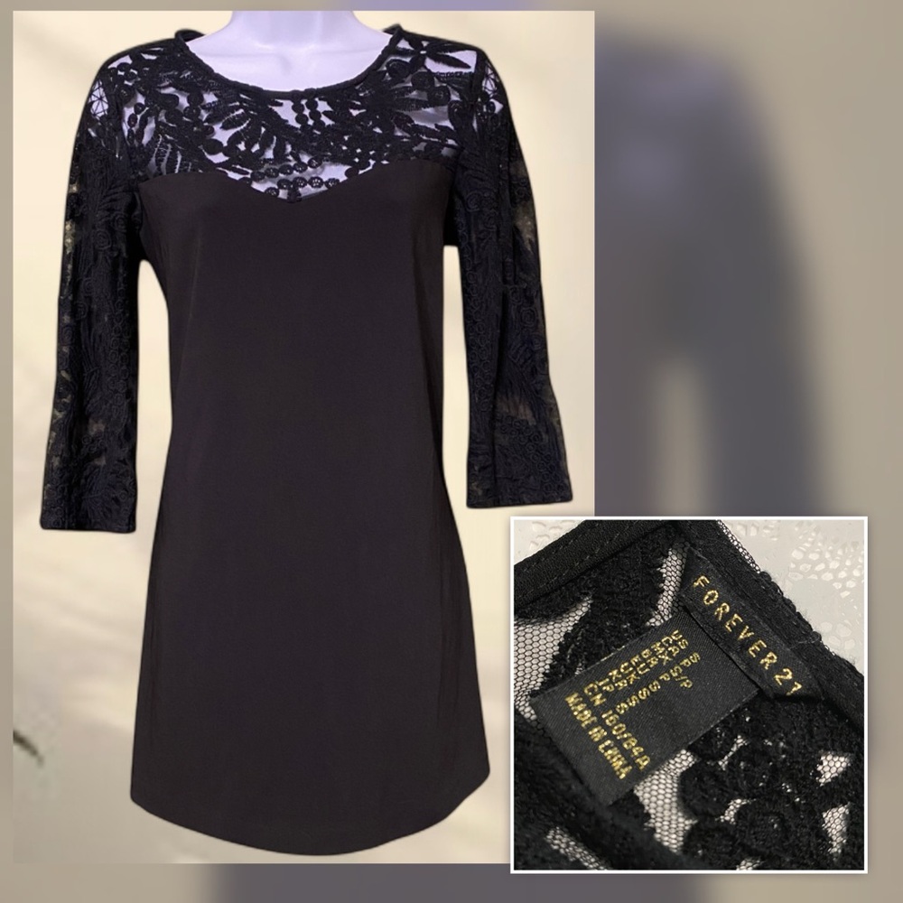 Forever 21 Black Dress with Lace Sleeves Women’s size Small